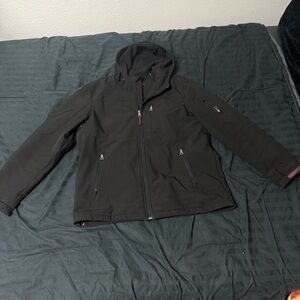 GUESS Men’s Black Hooded Jacket Coat, warm hood